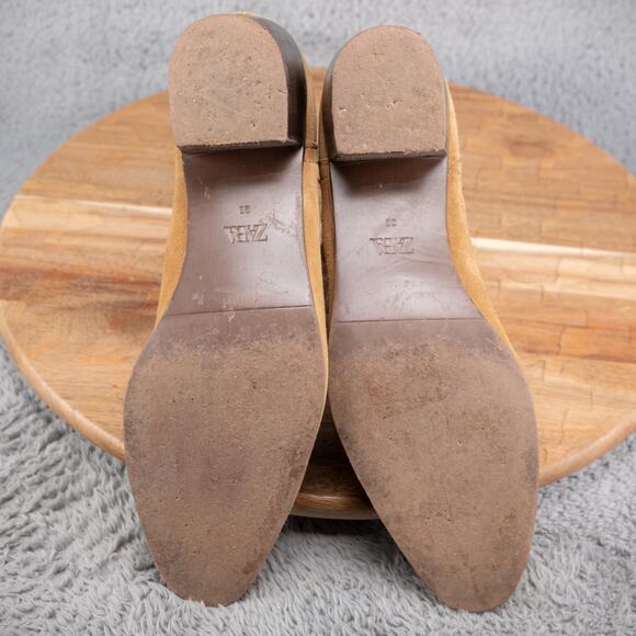 Zara Mustard Suede Cuban Boots Western Style Sz 38 7.5 Ankle Bootie - Picture 8 of 8